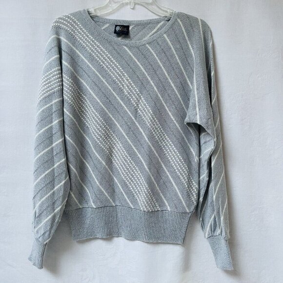 Vintage Sweater Womens Large Artsy Wool Angora Stripes Your Sixth Sense 80s - Picture 1 of 11